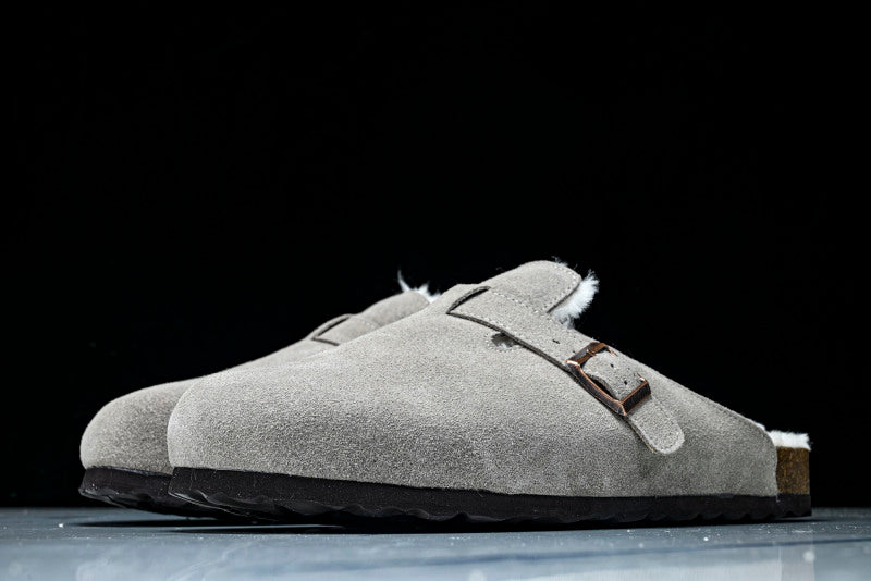 Birkenstock Boston Shearling Suede Leather Grey Clogs
