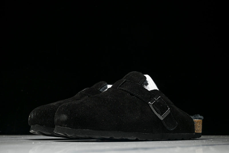 Birkenstock Boston Shearling Suede Leather Black Clogs