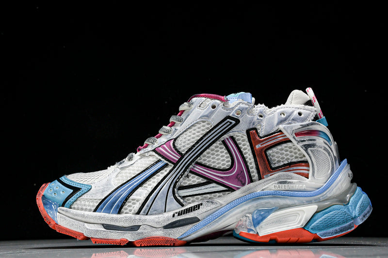 Worn-Out Orange Blue Pink Runner Sneakers
