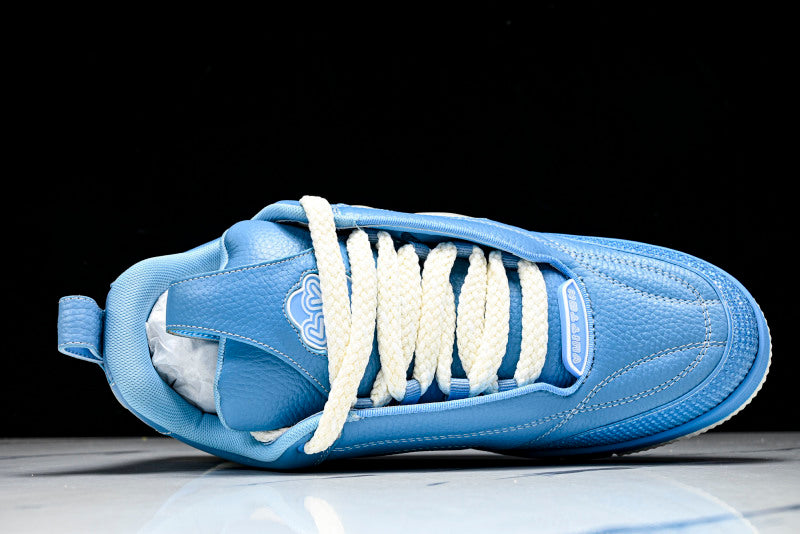 Sky Blue Leather White Flower Skate Sneakers