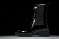Black Brushed Leather Patent Boots
