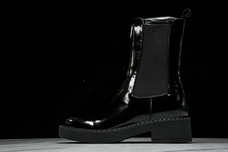 Black Brushed Leather Patent Boots