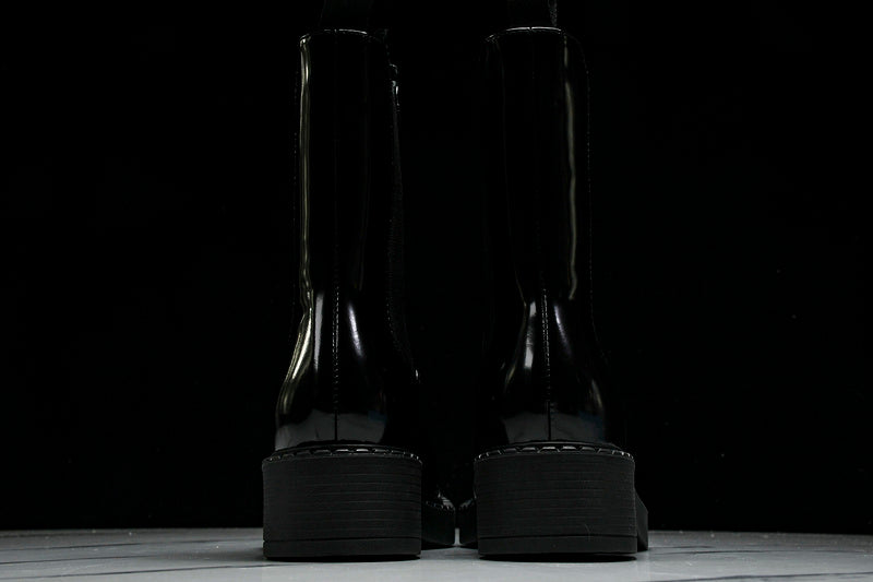 Black Brushed Leather Patent Boots