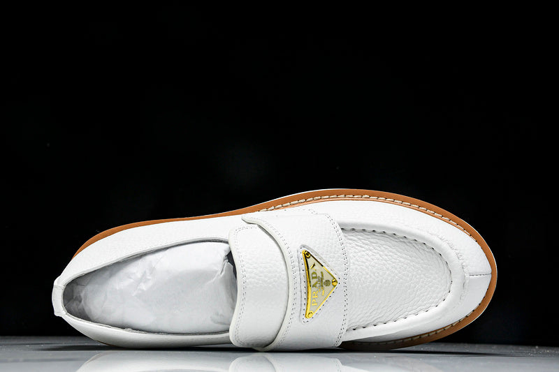 White & Beige Leather Loafers