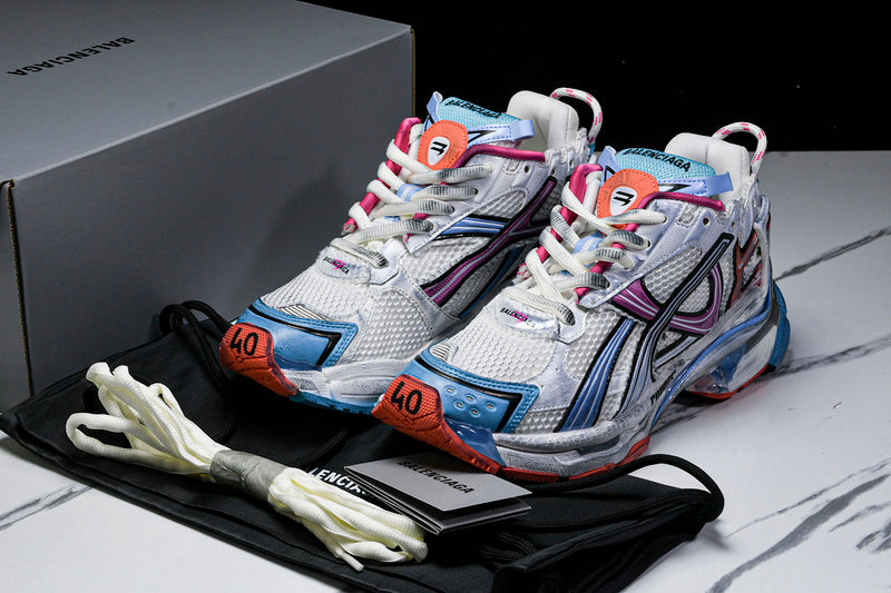 Worn-Out Orange Blue Pink Runner Sneakers