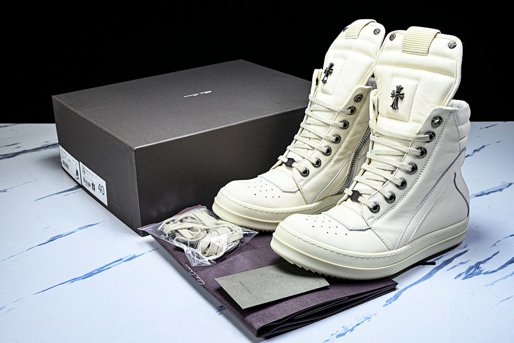High Top Geobasket x CH White Leather Shoes